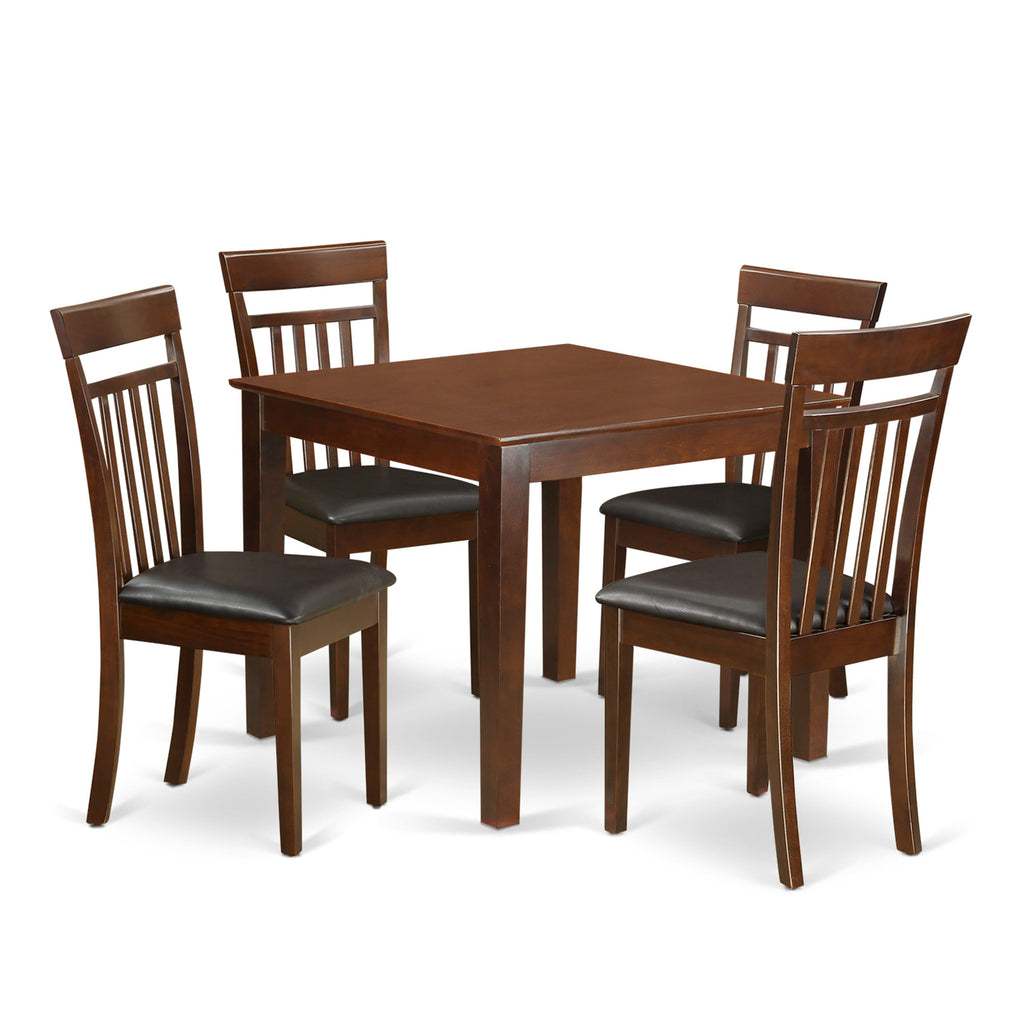 OXCA5-8TM-4K 5-Piece Square Wood Dining Ensemble with 4 Faux Leather Chairs in Mahogany Finish