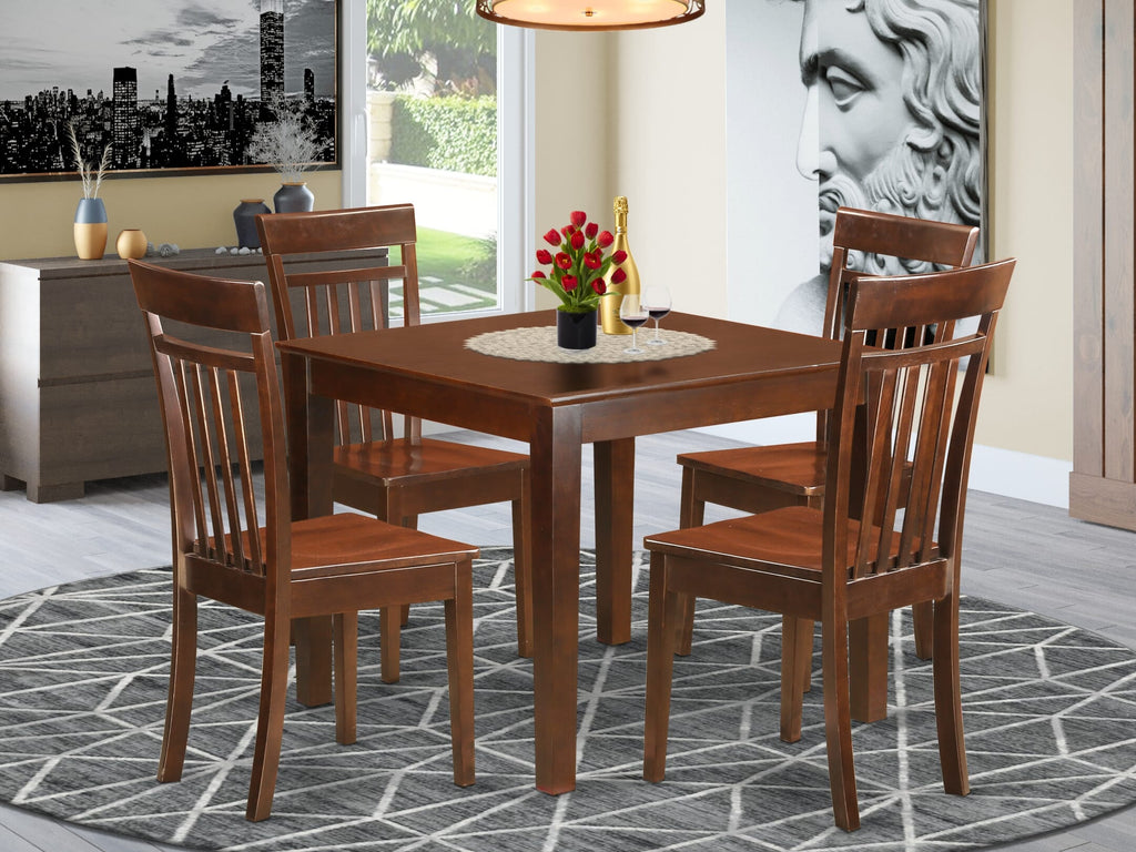 OXCA5-ZU8-B Mahogany Dining Set with 36x36 Table and Four Seating Options, Deluxe 5-Piece Room Decor