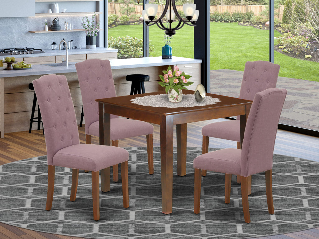 Dining Ensemble OXCE5-Q2U-ER 5-Piece Set Wood Table and 4 Upholstered Chairs in Mahogany, 36x36