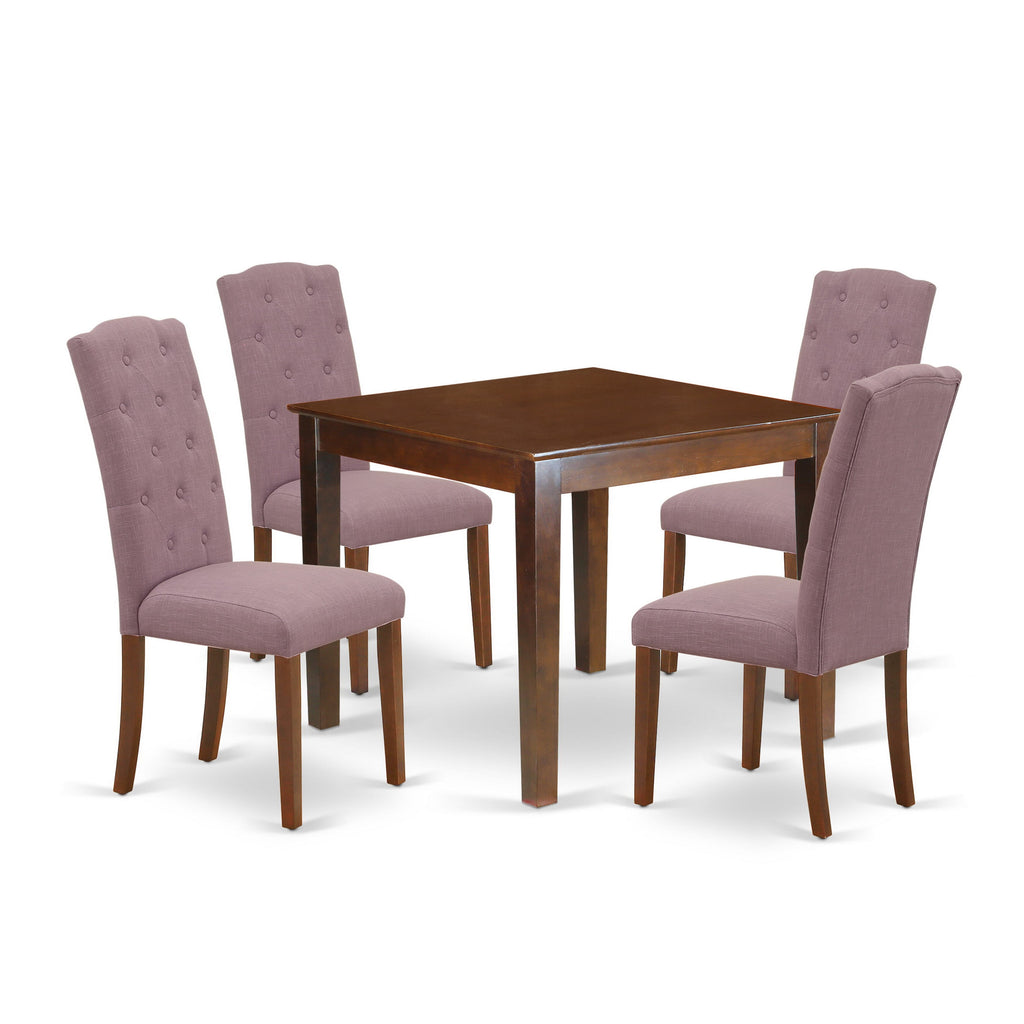 Dining Ensemble OXCE5-Q2U-ER 5-Piece Set Wood Table and 4 Upholstered Chairs in Mahogany, 36x36