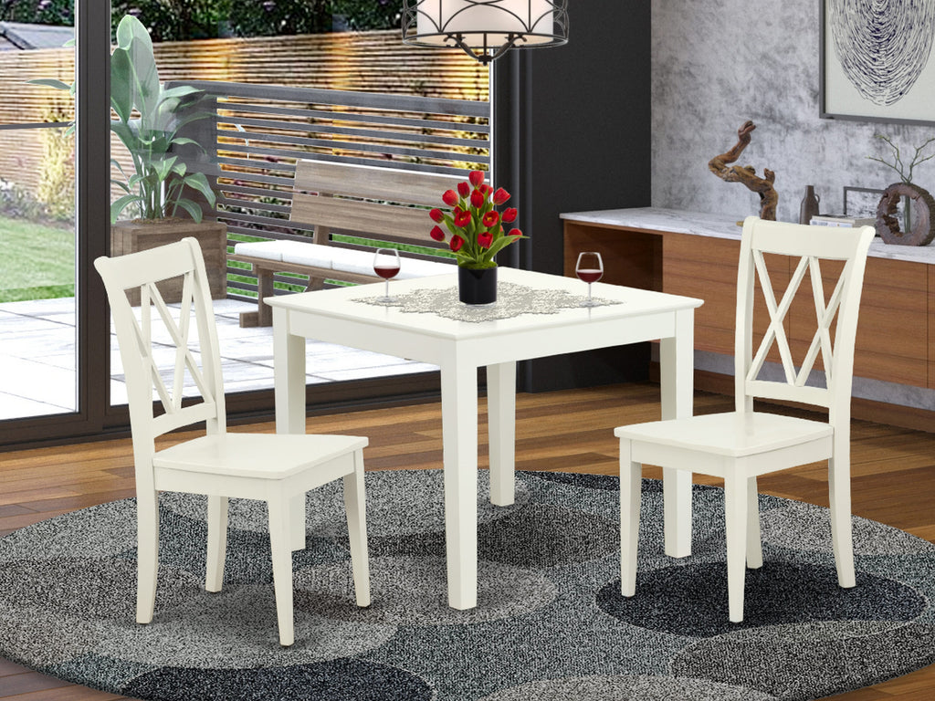 OXCL3-E76-L Cozy 3-Piece Set with Square Table & Chairs for Compact Spaces, 36 Linen White