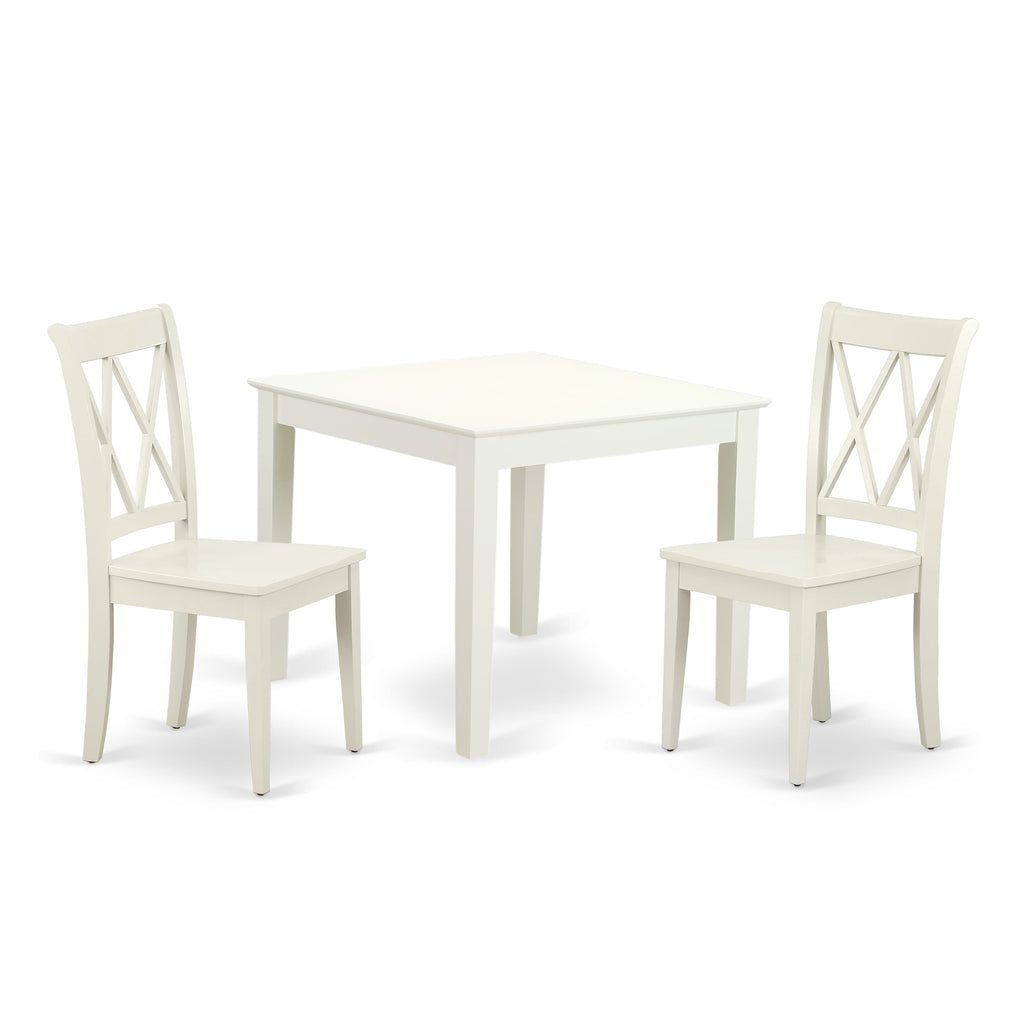 OXCL3-E76-L Cozy 3-Piece Set with Square Table & Chairs for Compact Spaces, 36 Linen White
