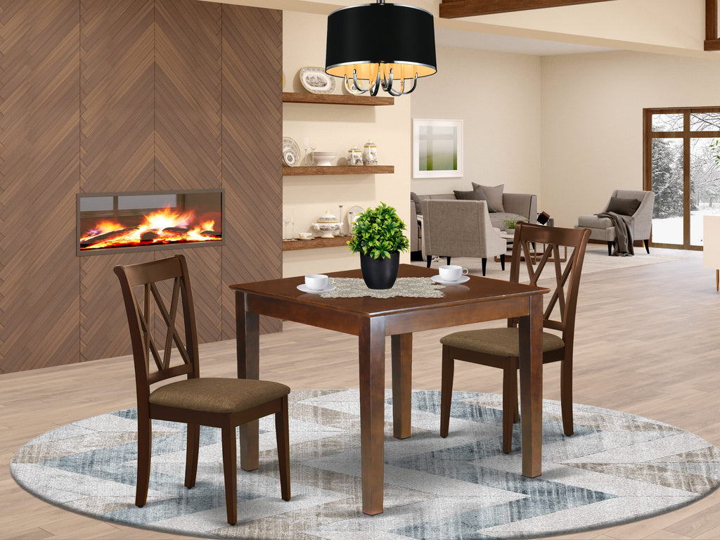 OXCL3-Z5X-O Mahogany Dining Set 3-Piece Square Table with Linen Chairs, Size 36x36  for Kitchens