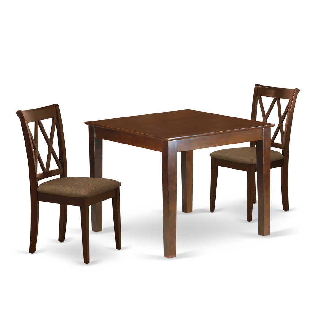 OXCL3-Z5X-O Mahogany Dining Set 3-Piece Square Table with Linen Chairs, Size 36x36  for Kitchens