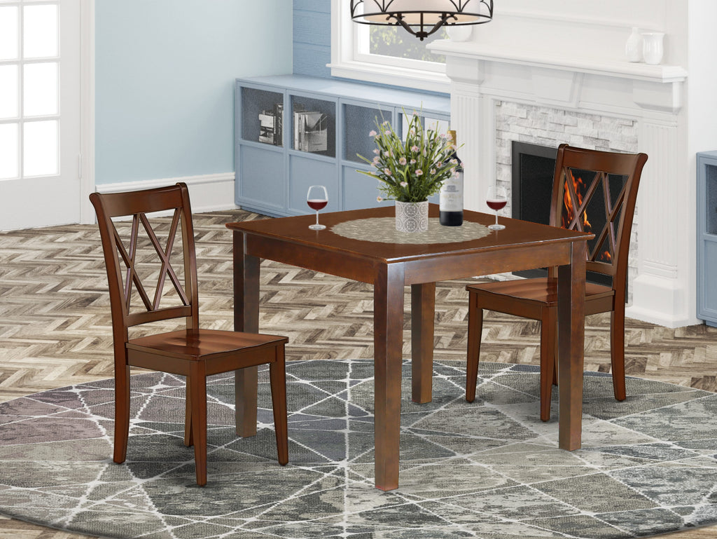 OXCL3-CWN-4 Three-Piece Set Stylish Dining Table with Square Top & Two Wood Chairs, 36x36 in, Rich Mahogany Finish