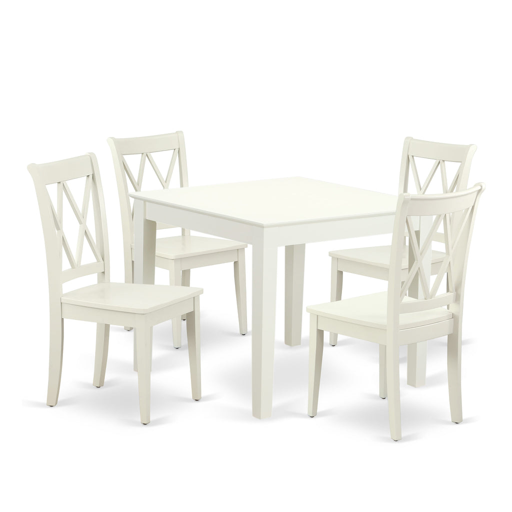 OXCL5-V6Y-P Elegant 5-Piece Set with Square Table and Chairs for Dining Room, 36x36, White
