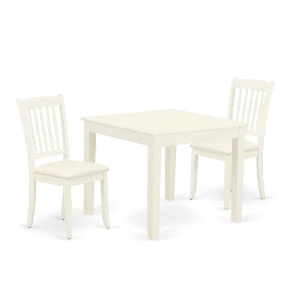 OXDA3-2A7-I Stylish 3-Piece Dining Suite for Cozy Corners with Square Table and Upholstered Seating, Linen Elegance