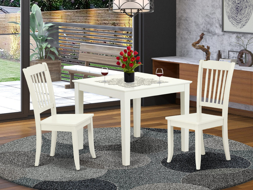 OXDA3-ZU1-Q 3-Piece Dining Ensemble with Square Table & Two Chairs, 36x36, Linen White