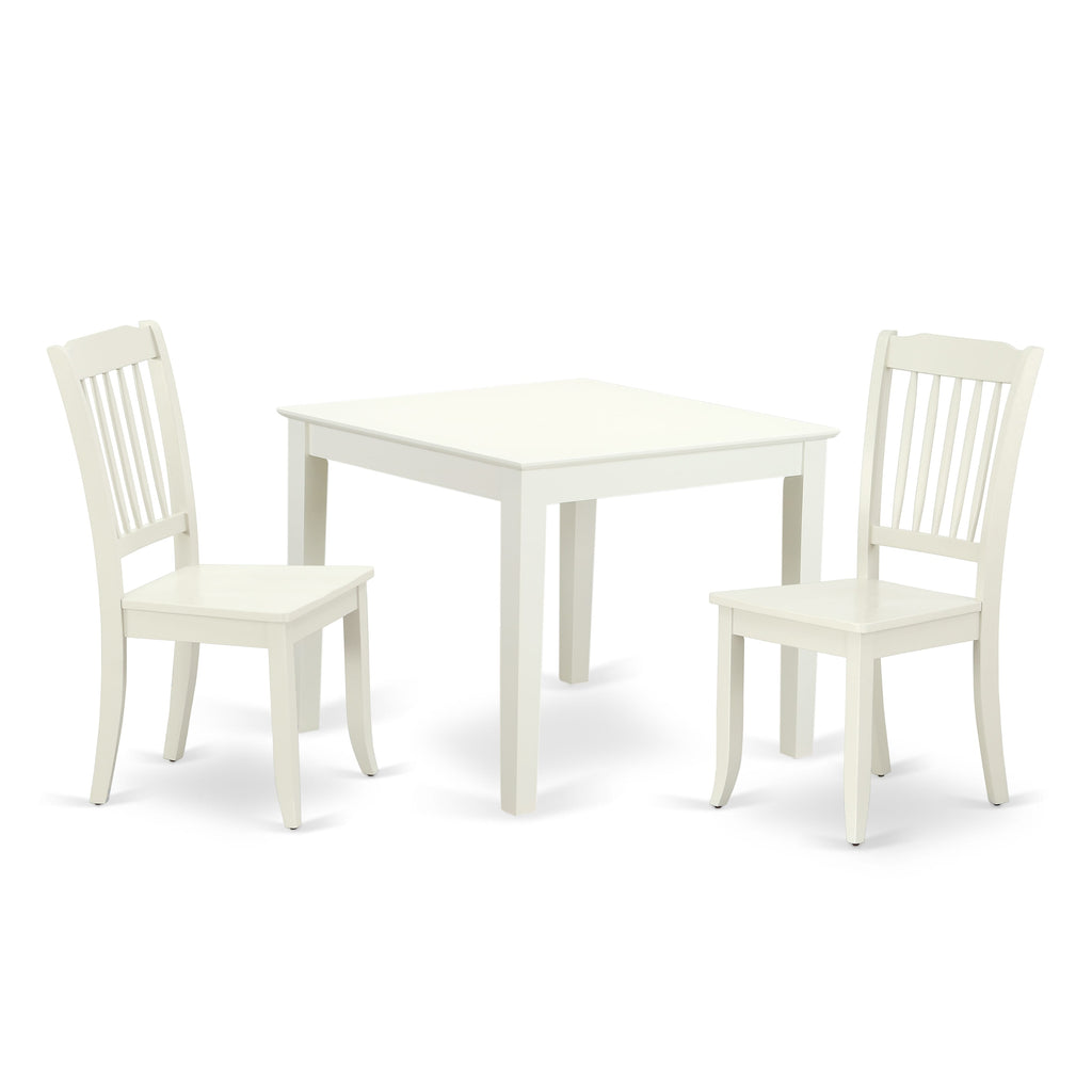 OXDA3-ZU1-Q 3-Piece Dining Ensemble with Square Table & Two Chairs, 36x36, Linen White