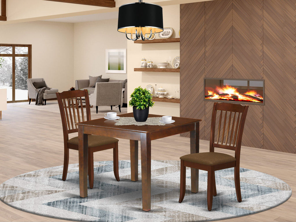 OXDA3-DQW-U Compact 3-Piece Dining Set with Square Table & 2 Chairs - Cozy Mahogany Finish
