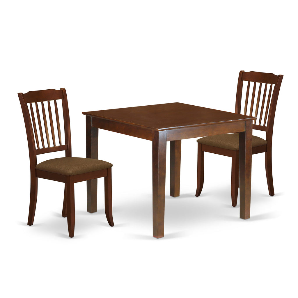 OXDA3-DQW-U Compact 3-Piece Dining Set with Square Table & 2 Chairs - Cozy Mahogany Finish