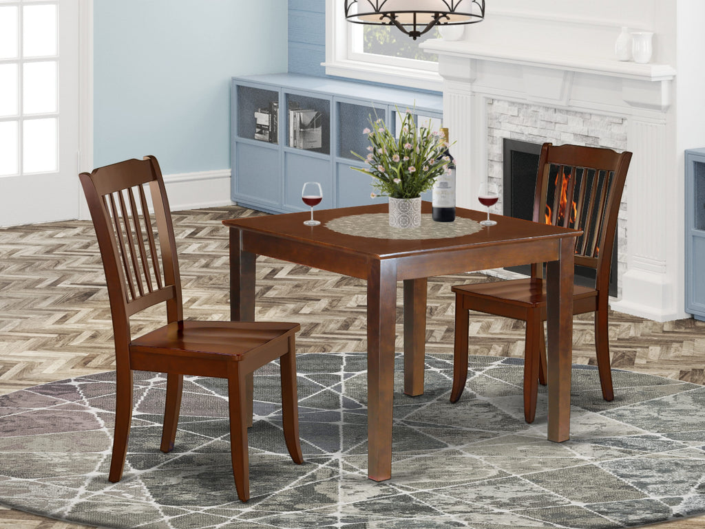 OXDA3-EFV-G 3-Piece Mahogany Suite for Compact Dining Areas with Square Table and Two Chairs, 36x36 Inches