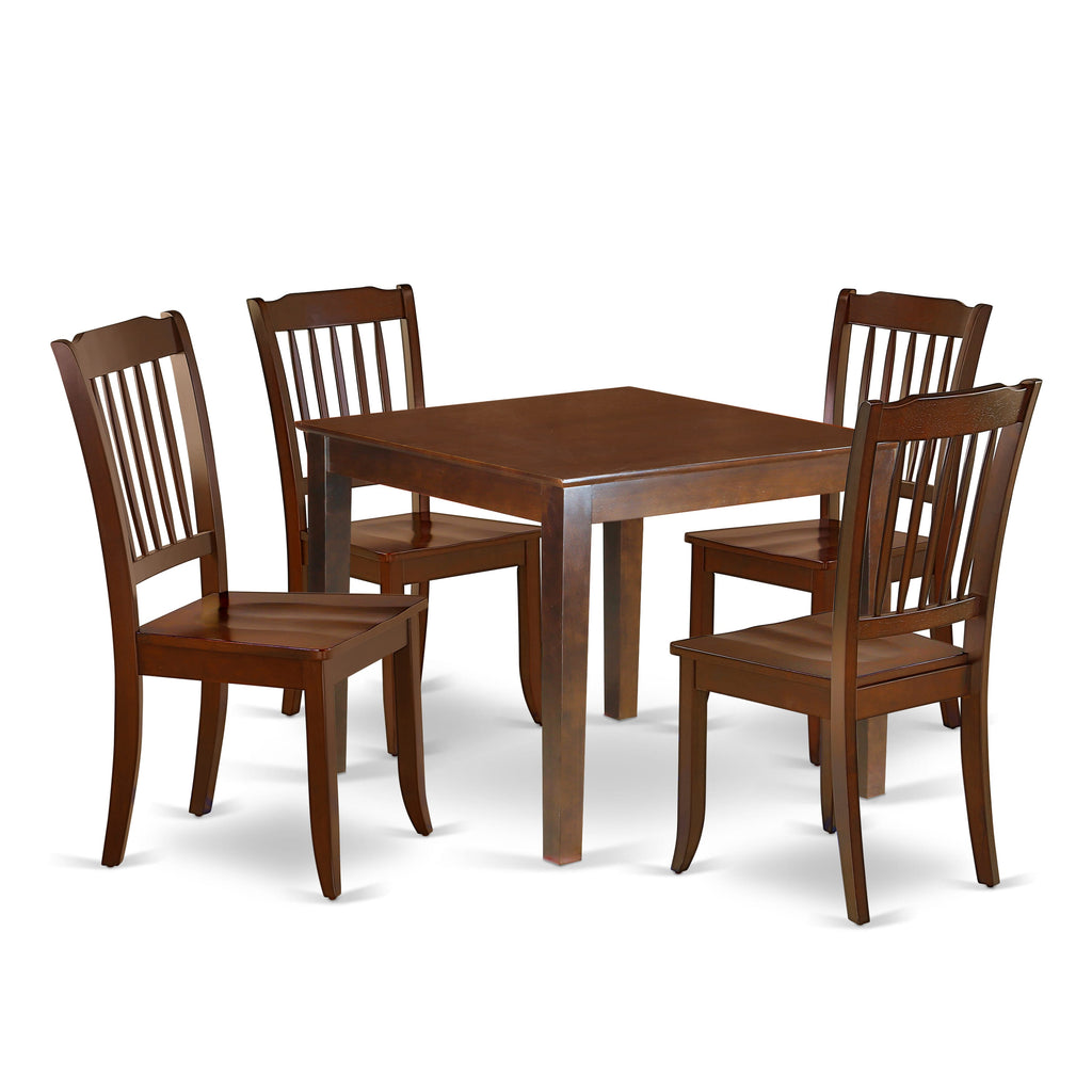 OXDA5-NUX-0 Elegant 5-Piece Square Dining Ensemble with Mahogany Table & 4 Chairs, 36x36