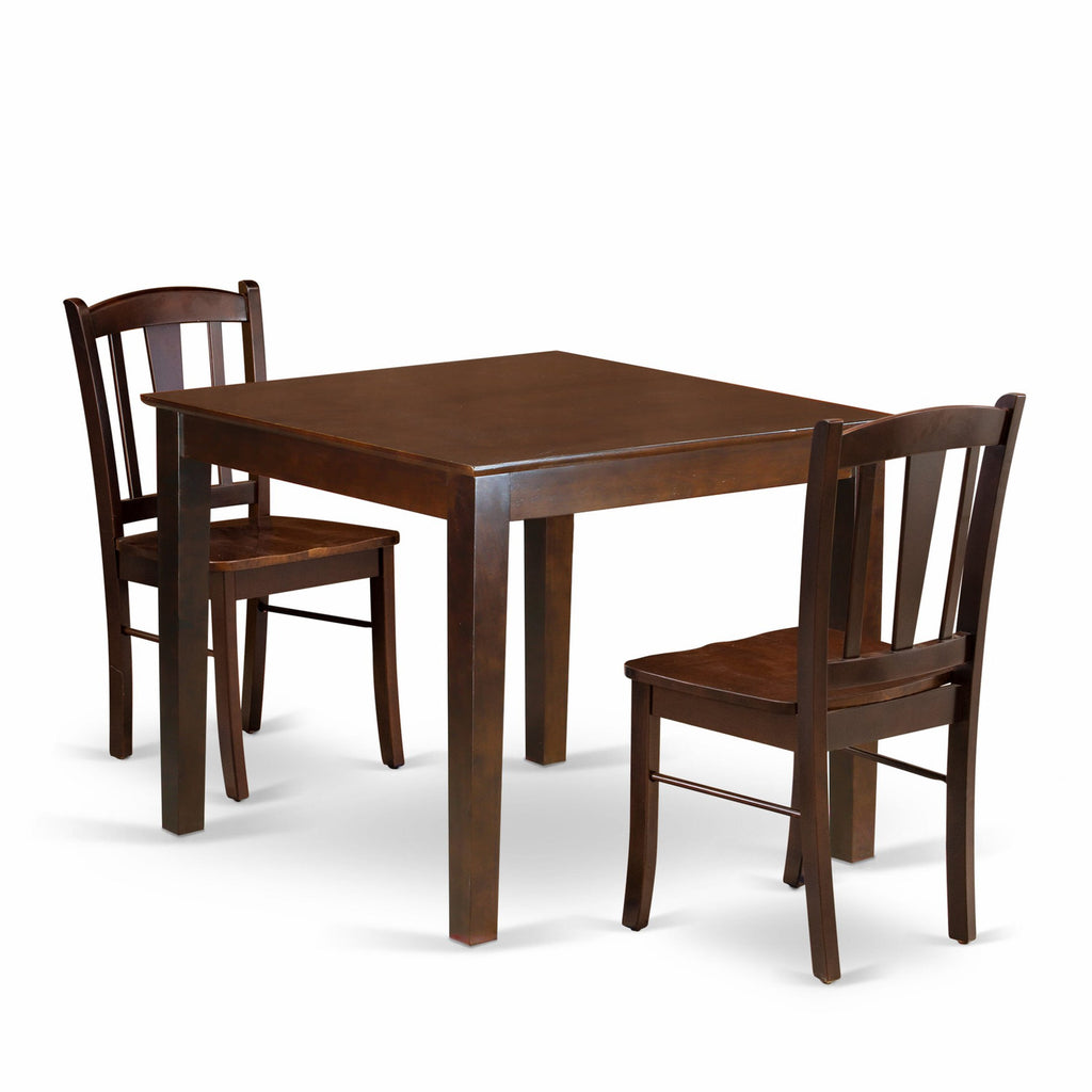 Introducing OXDL3-XWW-C 3-Piece Dining Ensemble for Cozy Spaces - Includes Square Mahogany Table & Pair of Chairs