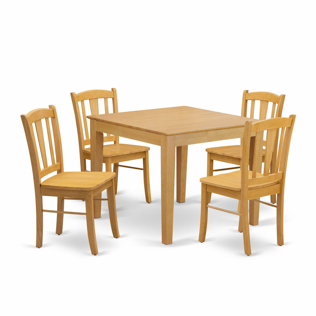 OXDL5-WMC-O 5-Piece Dining Ensemble with Square Table and 4 Chairs, Oak Finish, 36x36 Inch