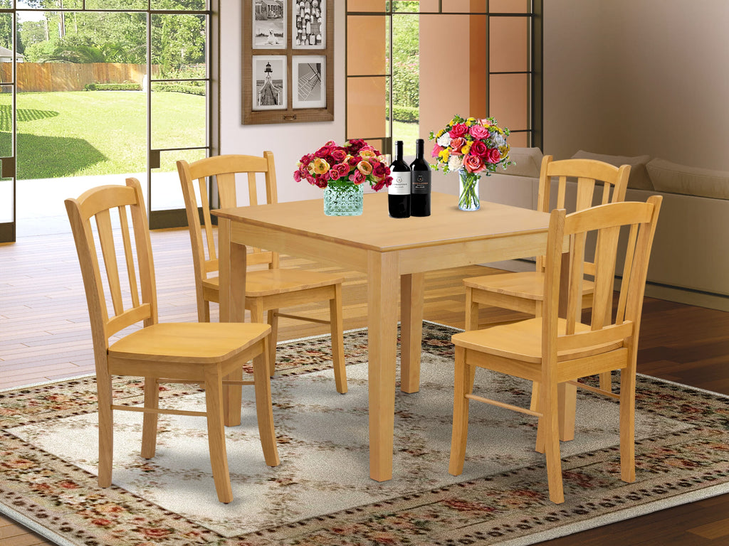 OXDL5-WMC-O 5-Piece Dining Ensemble with Square Table and 4 Chairs, Oak Finish, 36x36 Inch