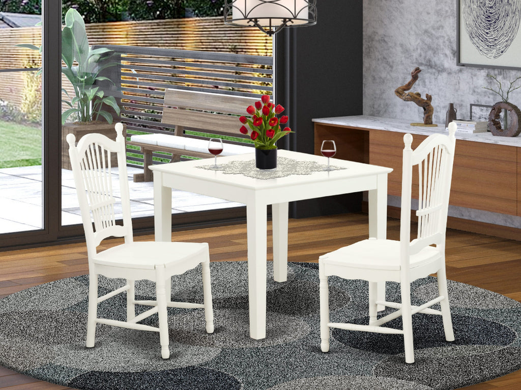 Brighten Your Space OXDO3-PH1-8 Dining Ensemble with Square Table and Comfort Pair of Chairs, Linen White