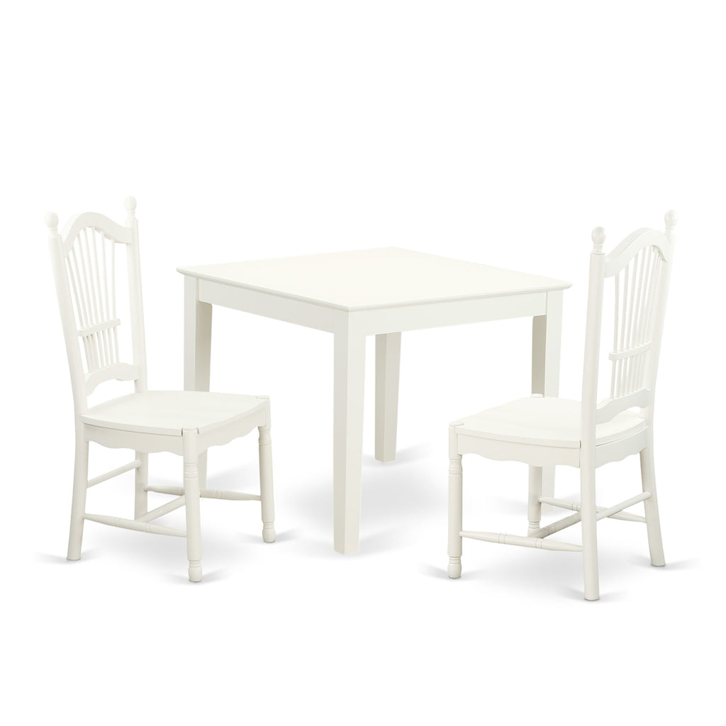 Brighten Your Space OXDO3-PH1-8 Dining Ensemble with Square Table and Comfort Pair of Chairs, Linen White