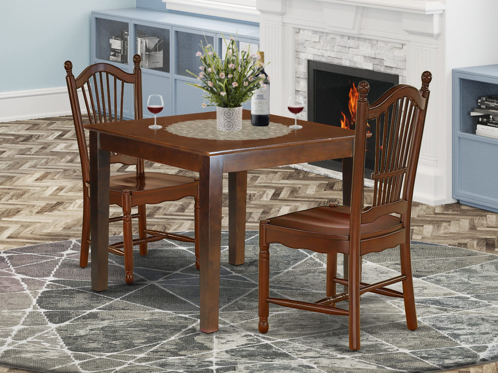 Stylish OXDO3-PP6-D Mahogany Finish 3-Piece Set Square Table with Two Dining Chairs
