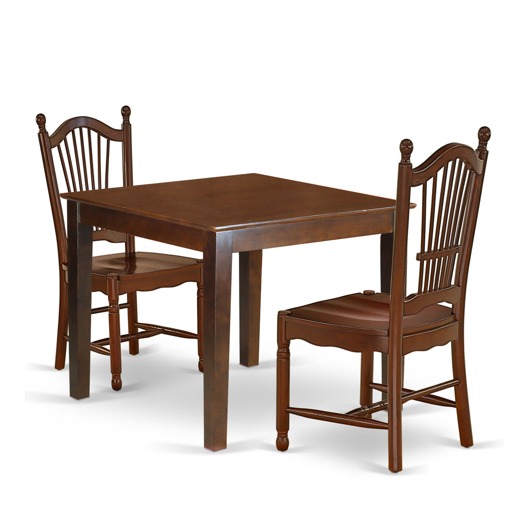 Stylish OXDO3-PP6-D Mahogany Finish 3-Piece Set Square Table with Two Dining Chairs