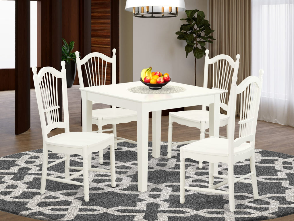 OXDO5-R6S-4 5-Piece Kitchen Table Ensemble with Square Design and Four Seats, 36x36 In, Classic Off-White