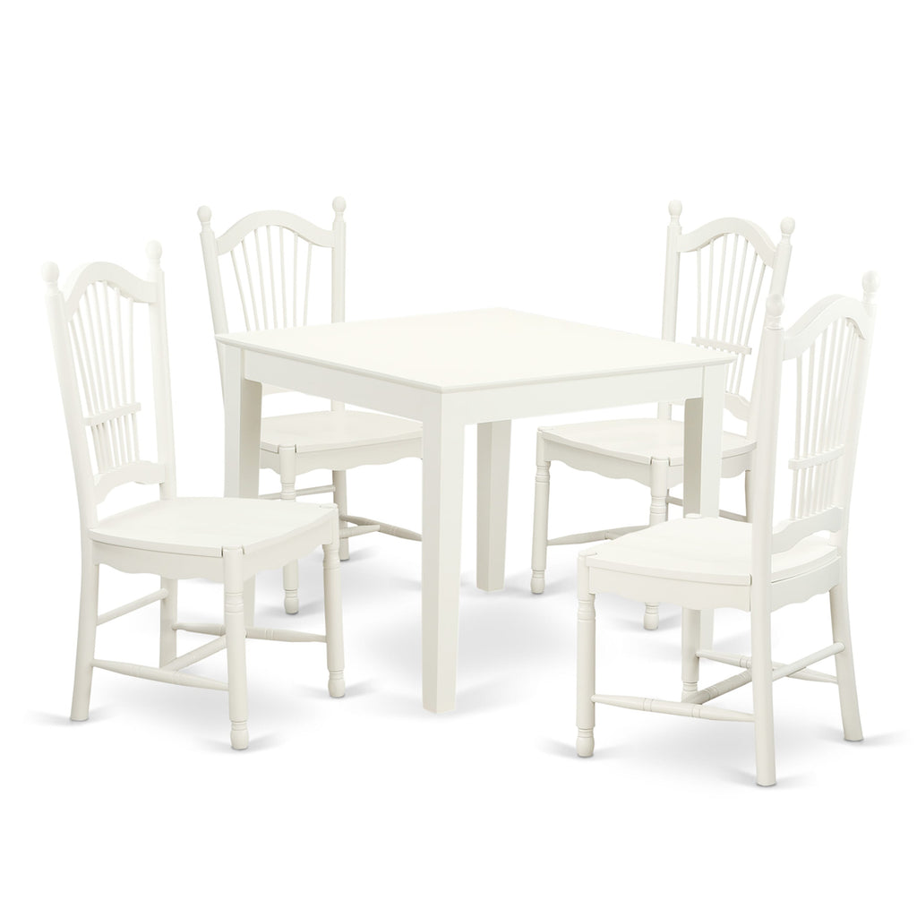 OXDO5-R6S-4 5-Piece Kitchen Table Ensemble with Square Design and Four Seats, 36x36 In, Classic Off-White