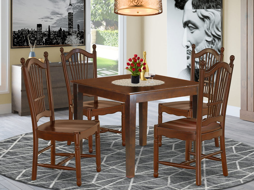 OXDO5-OR2-9 5-Piece Square Dining Set with Mahogany Finish, Includes Wooden Table & 4 Chairs, 36x36 Inch