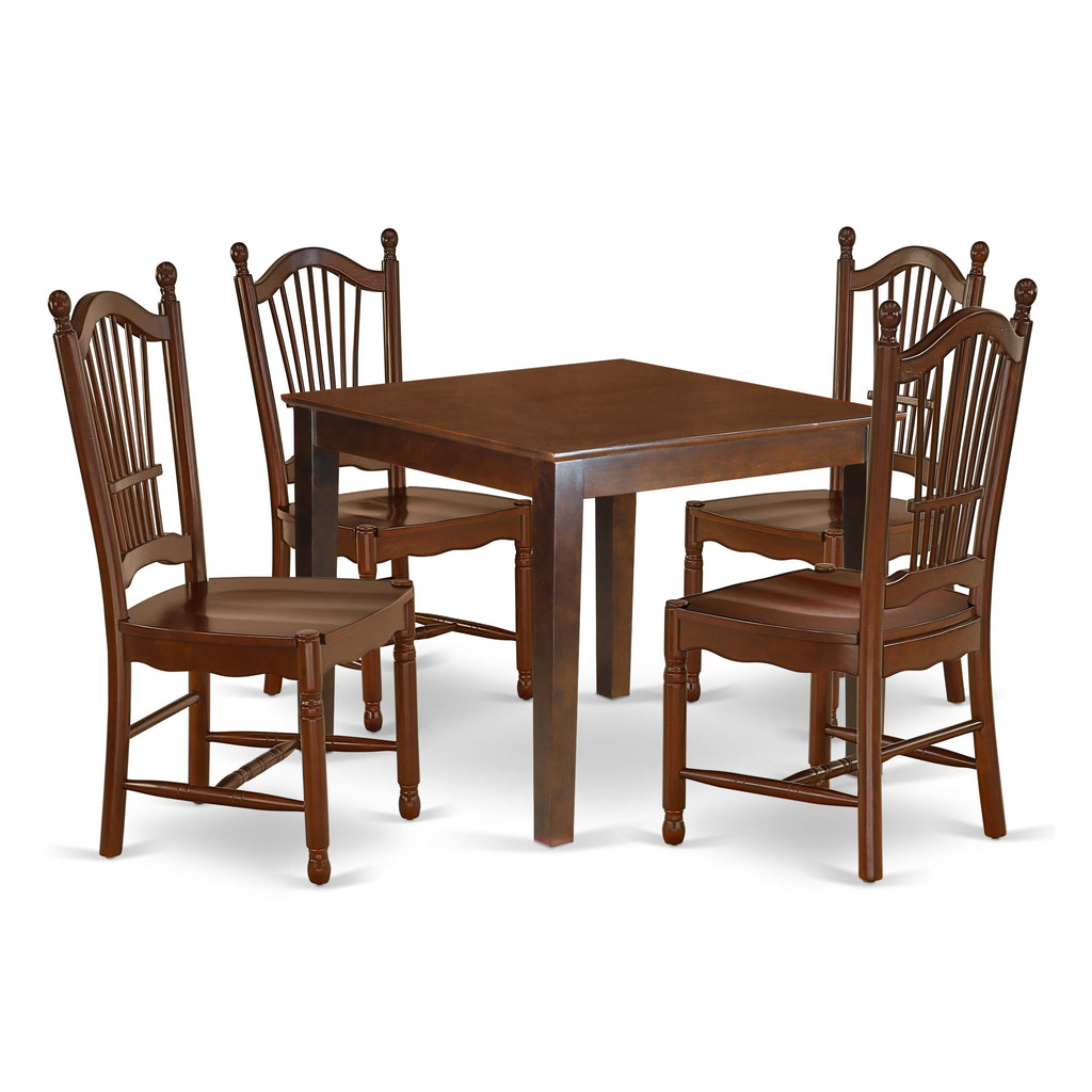 OXDO5-OR2-9 5-Piece Square Dining Set with Mahogany Finish, Includes Wooden Table & 4 Chairs, 36x36 Inch