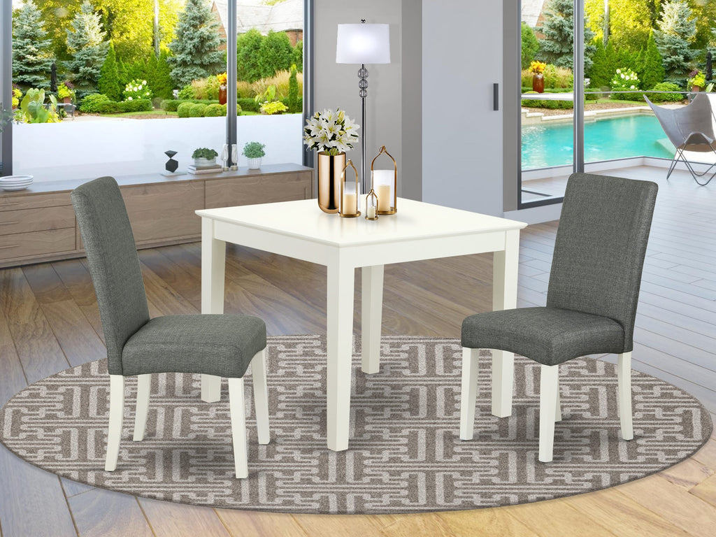 OXDR3-VD8-Q4 3-Piece Compact Dining Set with Square Table & 2 Gray Parson Chairs, Linen White, 36x36