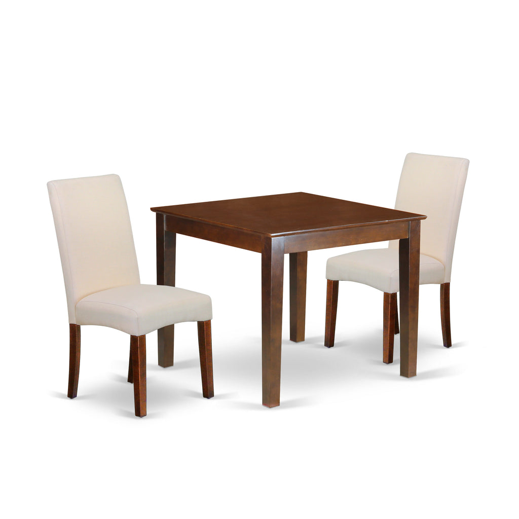 OXDR3-ORJ-QZ Cozylife 3-Piece Compact Dining Set with Square Table and Two Cream Linen Chairs, Mahogany Finish, 36x36 Inch