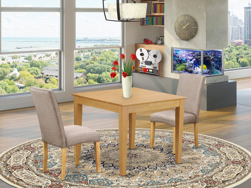 OXDR3-Y4P-VE Square Oak Dining Set for Cozy Kitchen Table & Two Khaki Parsons Chairs 3 PCs