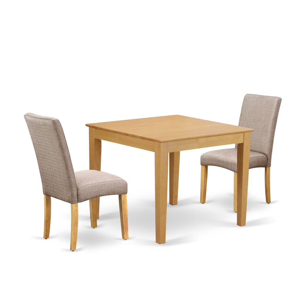 OXDR3-Y4P-VE Square Oak Dining Set for Cozy Kitchen Table & Two Khaki Parsons Chairs 3 PCs