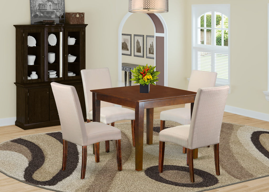 Mahogany Dining Ensemble OXDR5-WV6-32 5-Piece Set with Cream Upholstered Chairs and Compact Table