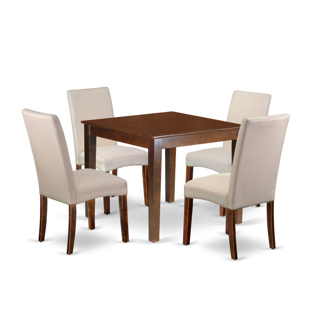 Mahogany Dining Ensemble OXDR5-WV6-32 5-Piece Set with Cream Upholstered Chairs and Compact Table