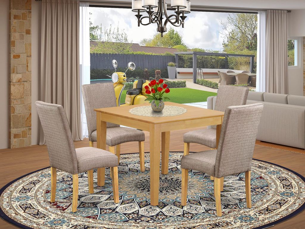 OXDR5-ENL-QA Dining Set for Four with Oak Table and Linen Chairs, Perfect for Cozy Kitchens