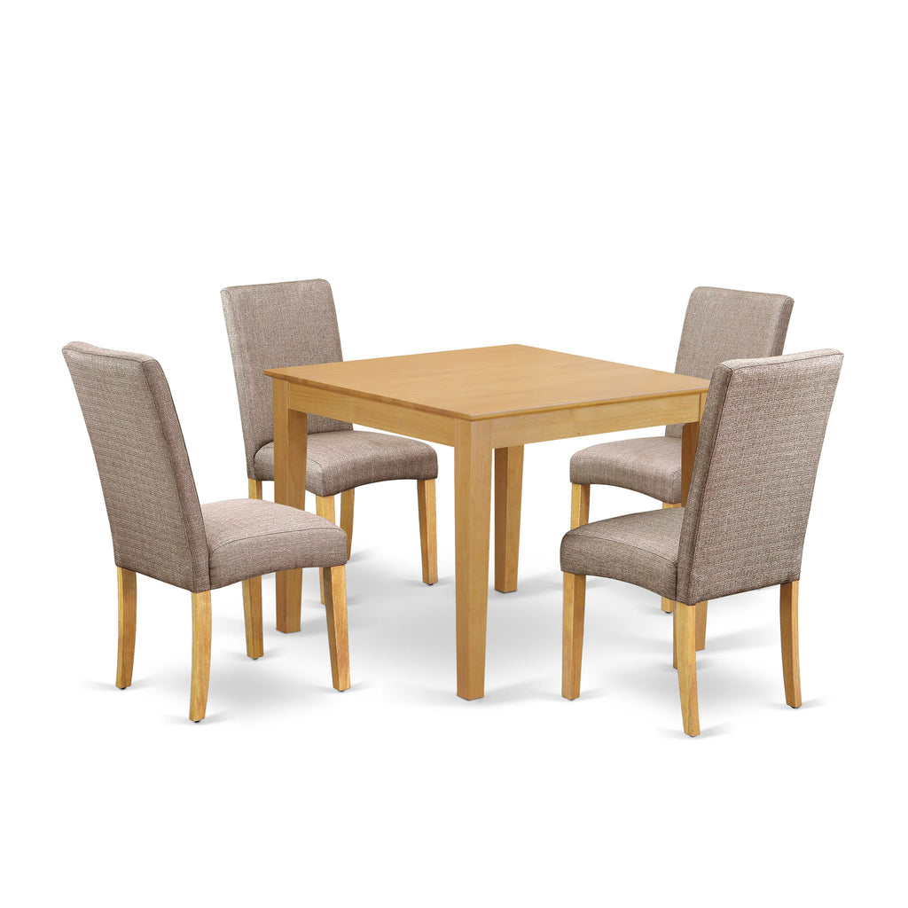 OXDR5-ENL-QA Dining Set for Four with Oak Table and Linen Chairs, Perfect for Cozy Kitchens