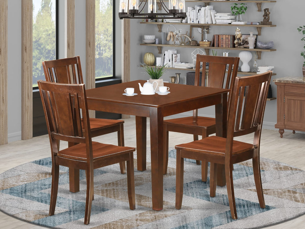 OXDU5-2AD-H Elegant 5-Piece Dining Set Featuring Square Table and Four Chairs with Mahogany Finish
