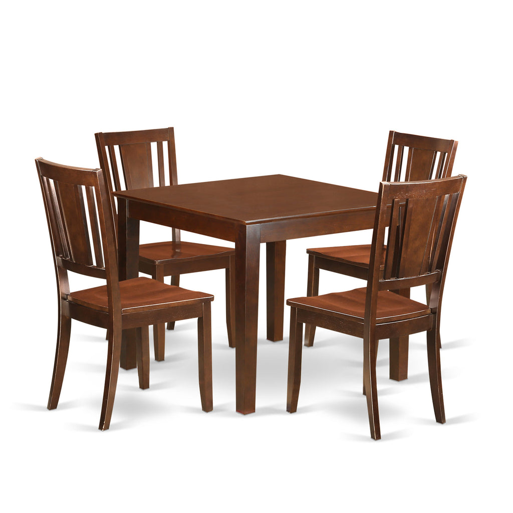 OXDU5-2AD-H Elegant 5-Piece Dining Set Featuring Square Table and Four Chairs with Mahogany Finish