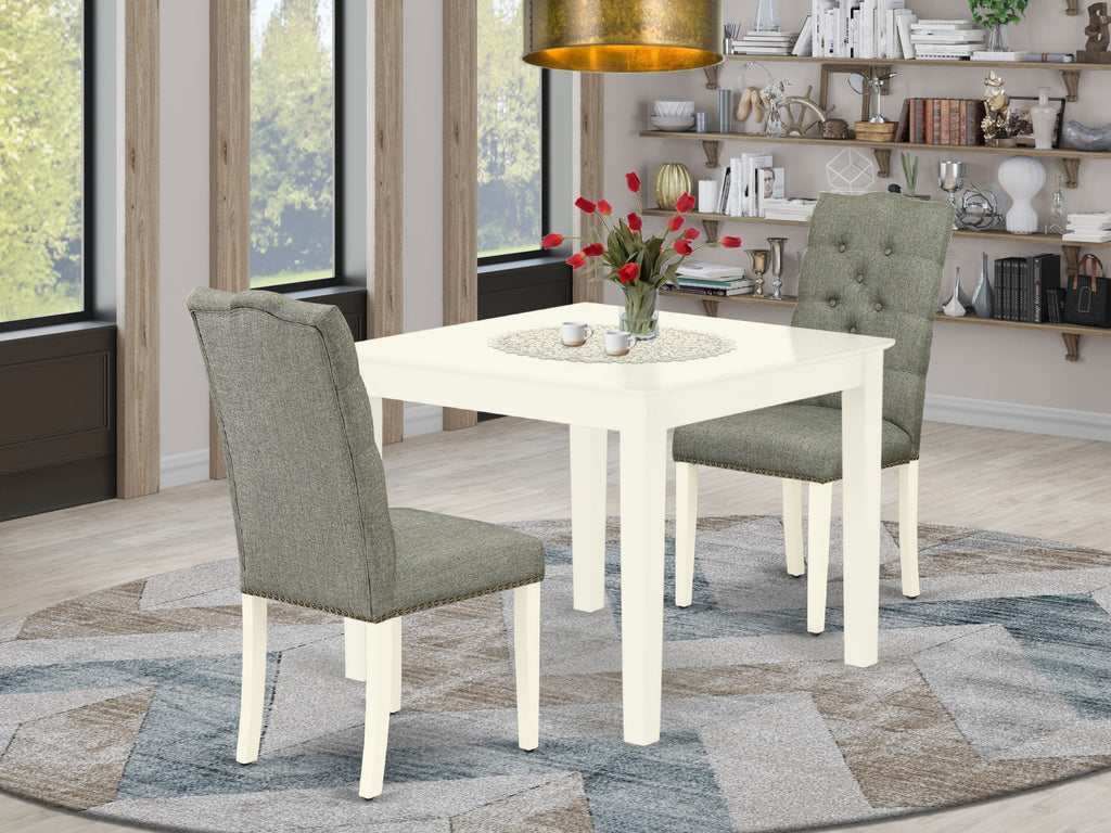 OXEL3-7HK-47 Compact Dining Ensemble - 3-Piece Set with Square Table and Upholstered Chairs for Cozy Spaces, Linen White Finish, 36x36