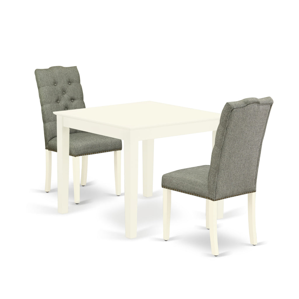 OXEL3-7HK-47 Compact Dining Ensemble - 3-Piece Set with Square Table and Upholstered Chairs for Cozy Spaces, Linen White Finish, 36x36