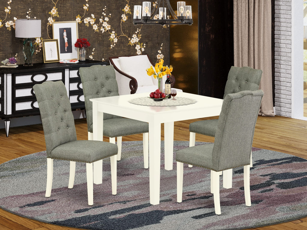 OXEL5-ID6-9Z 5-Piece Dining Set with Parsons Chairs & Square Table, Gray Upholstery, White Finish