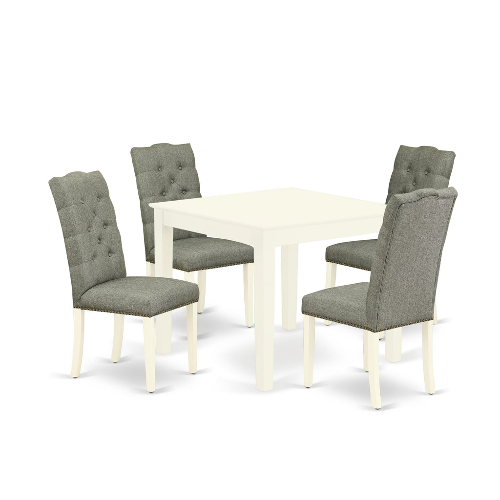 OXEL5-ID6-9Z 5-Piece Dining Set with Parsons Chairs & Square Table, Gray Upholstery, White Finish