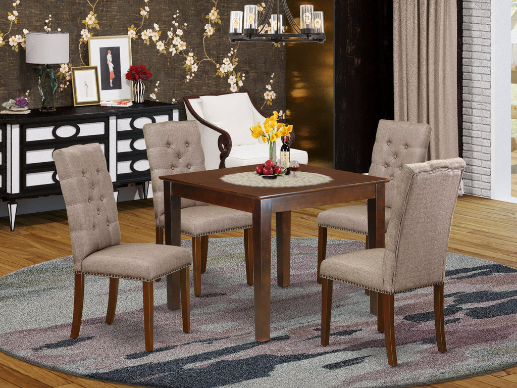 OXEL5-Q6L-ZY 5-Piece Dining Ensemble w/ Table & 4 Parson Chairs, Premium Mahogany Finish, 36x36