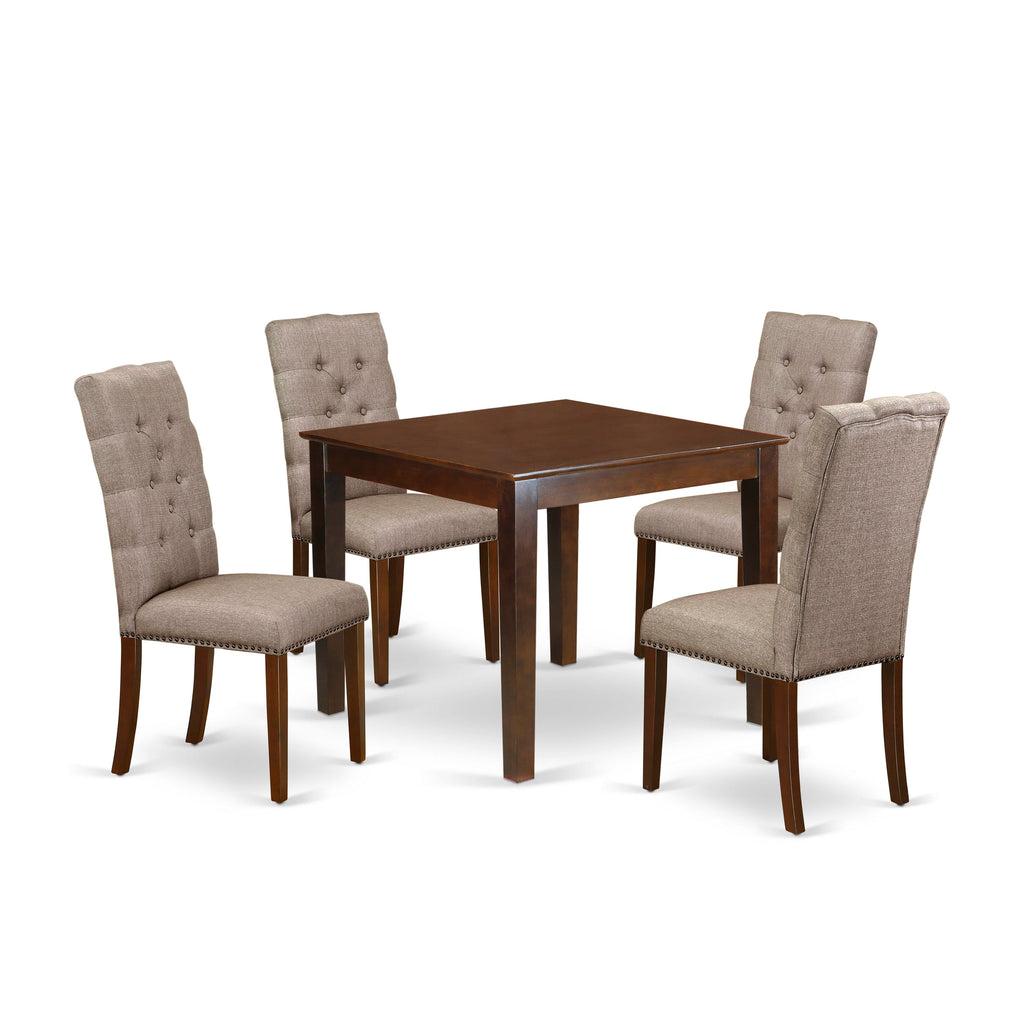 OXEL5-Q6L-ZY 5-Piece Dining Ensemble w/ Table & 4 Parson Chairs, Premium Mahogany Finish, 36x36