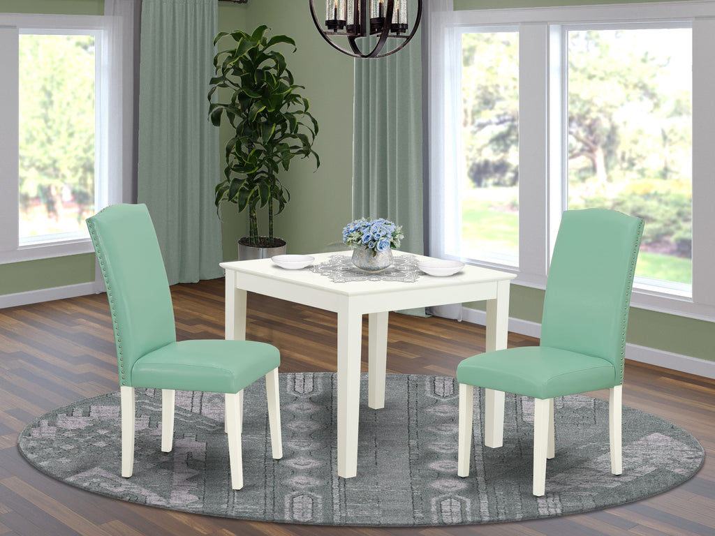 OXEN3-MUP-BM 3-Piece Compact Dining Set with Square Table and Faux Leather Chairs, 36x36, White