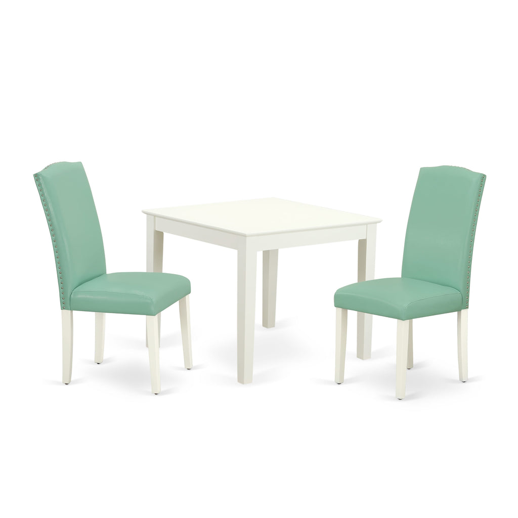 OXEN3-MUP-BM 3-Piece Compact Dining Set with Square Table and Faux Leather Chairs, 36x36, White