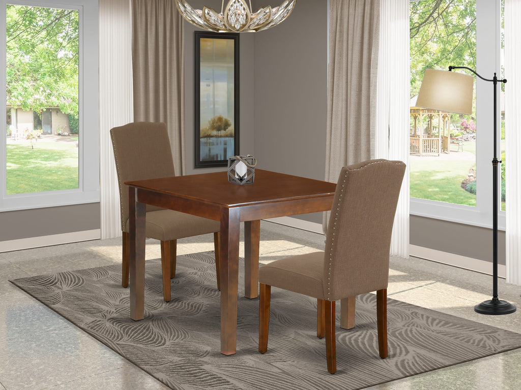 OXEN3-BVP-G7 3-Piece Dining Set with Square Wooden Table and Two Coffee Linen Parsons