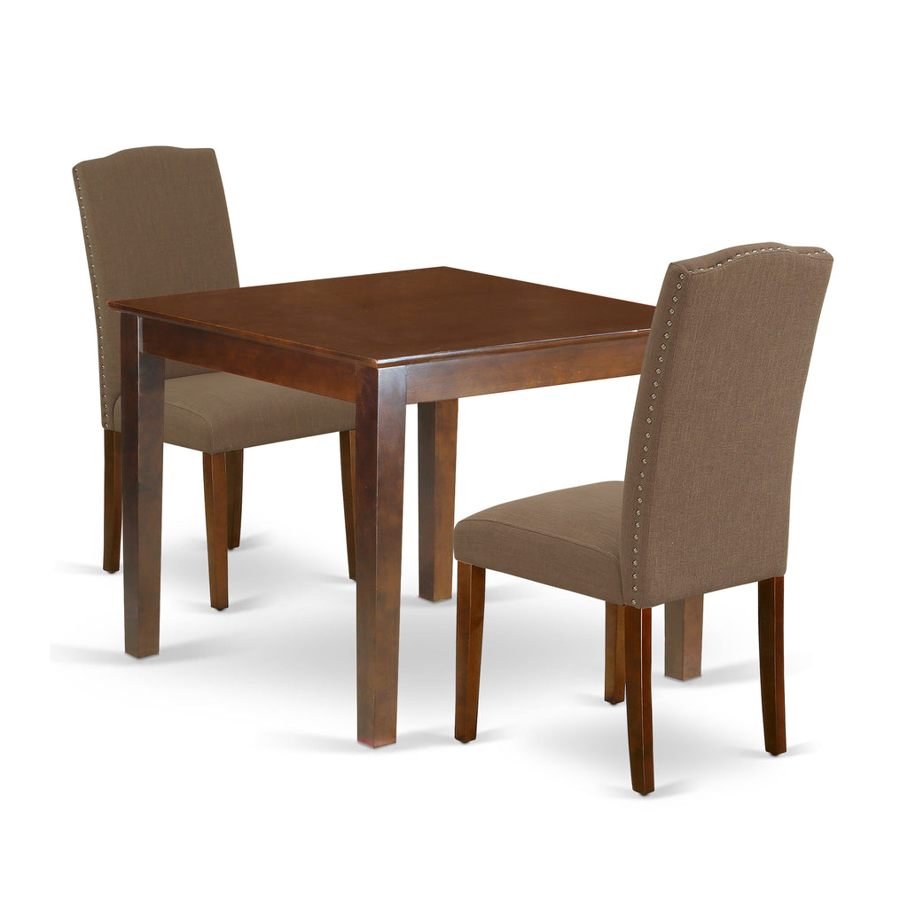 OXEN3-BVP-G7 3-Piece Dining Set with Square Wooden Table and Two Coffee Linen Parsons