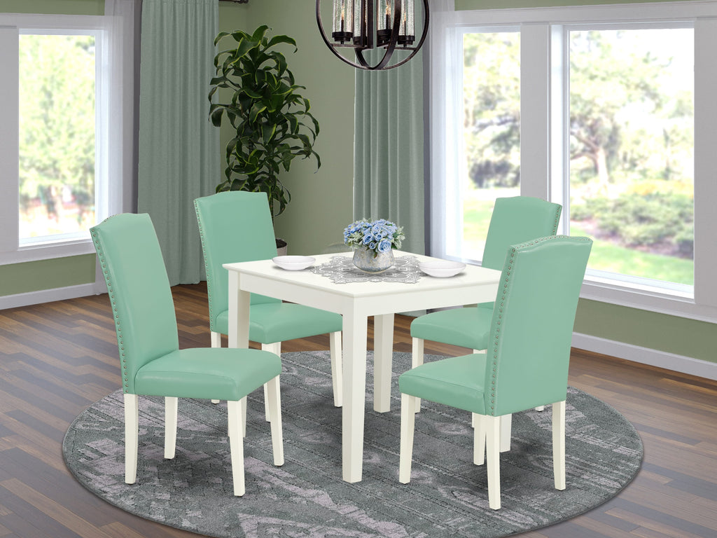 OXEN5-YA6-B4 - Compact 5-Piece Dining Ensemble with Square Table and Four Faux Leather Chairs, 36x36 Inch, Linen White Finish