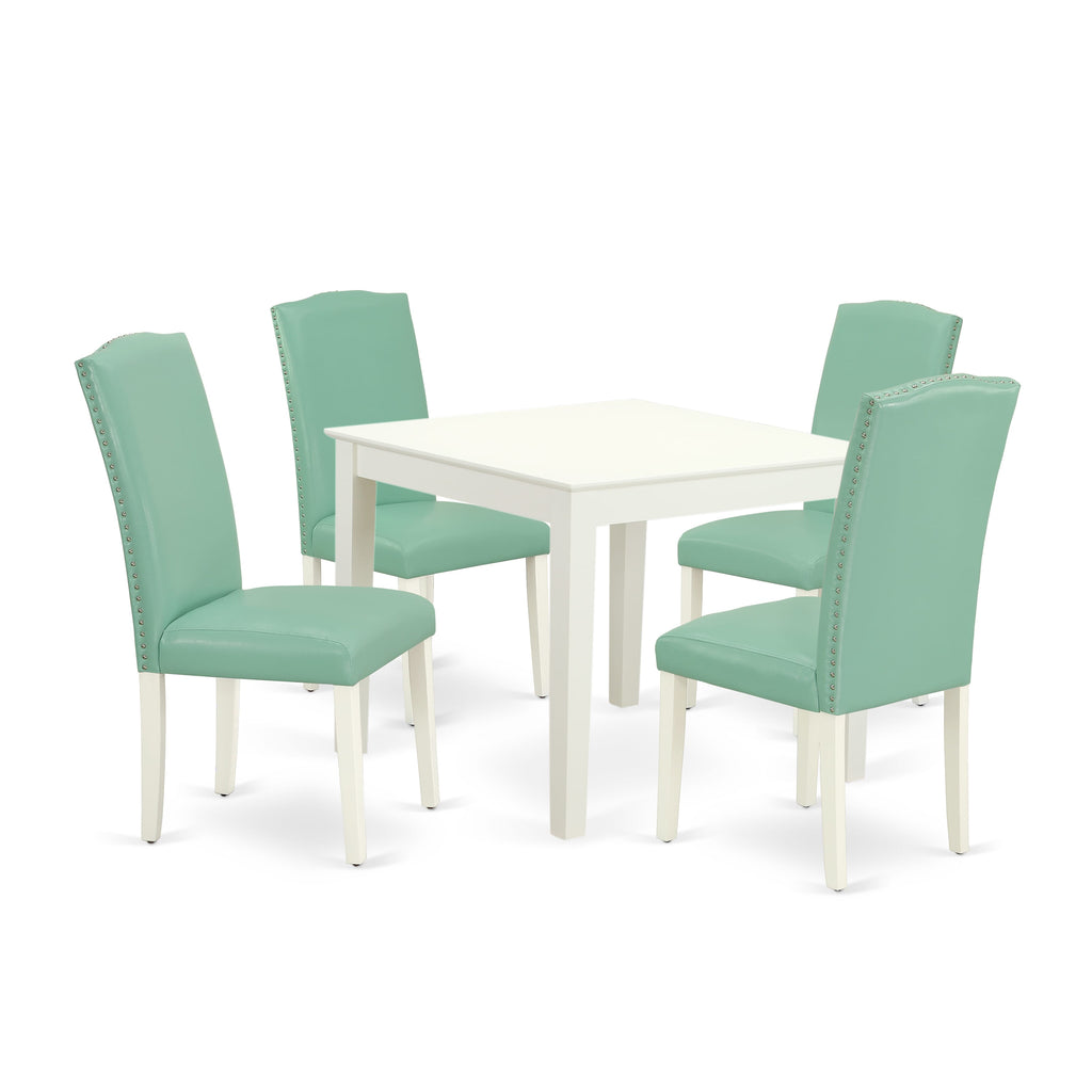 OXEN5-YA6-B4 - Compact 5-Piece Dining Ensemble with Square Table and Four Faux Leather Chairs, 36x36 Inch, Linen White Finish
